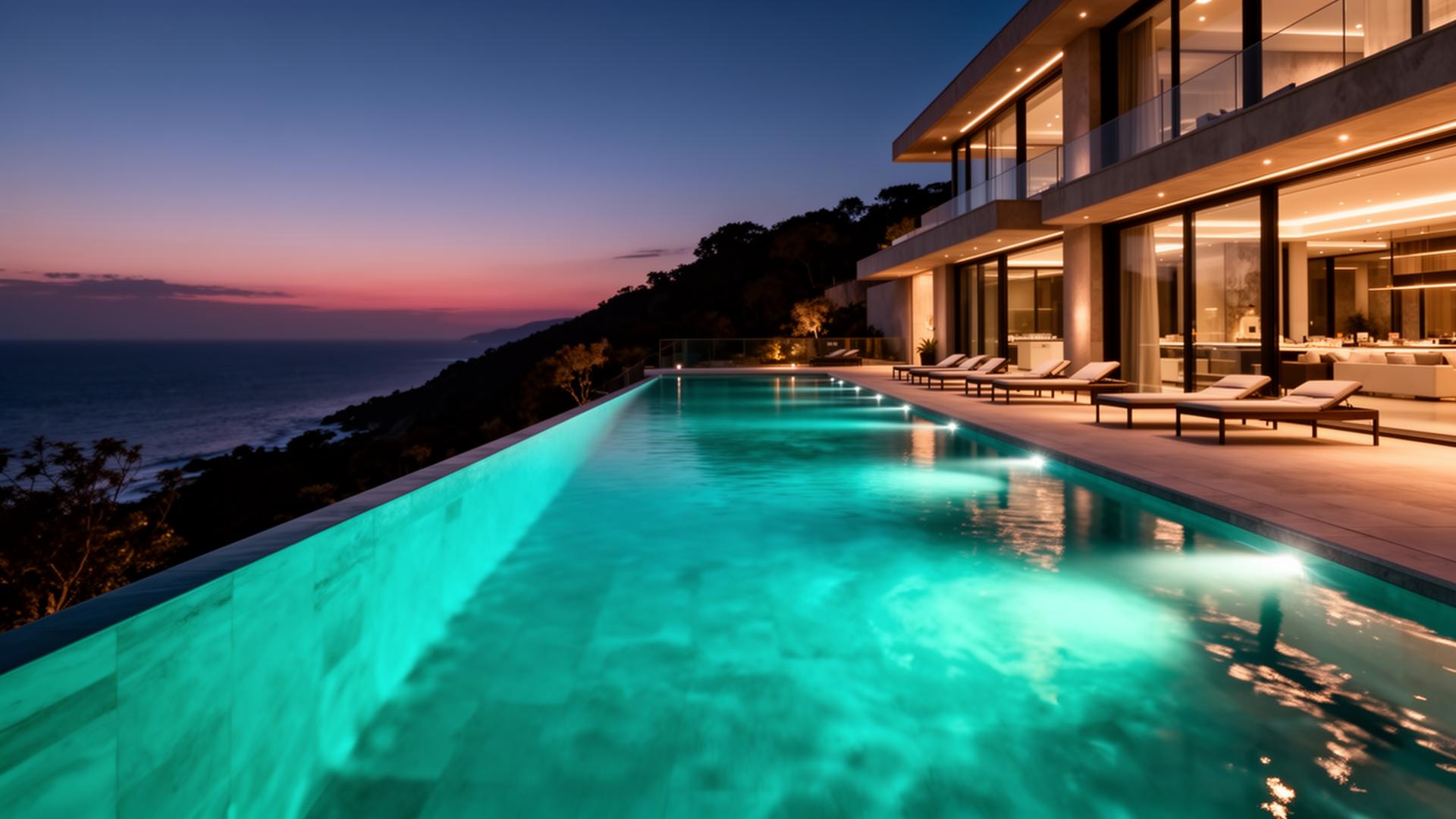 Luxury infinity pool at twilight