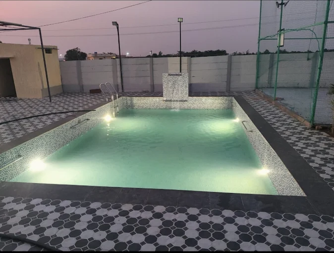 Resort pool at dusk